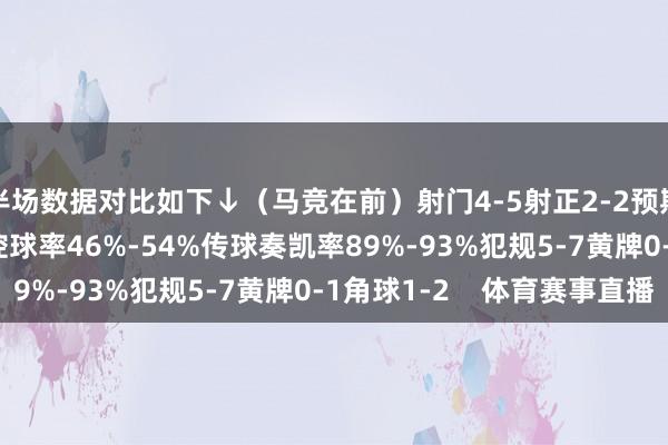 半场数据对比如下↓（马竞在前）射门4-5射正2-2预期进球0.15-0.48控球率46%-54%传球奏凯率89%-93%犯规5-7黄牌0-1角球1-2    体育赛事直播